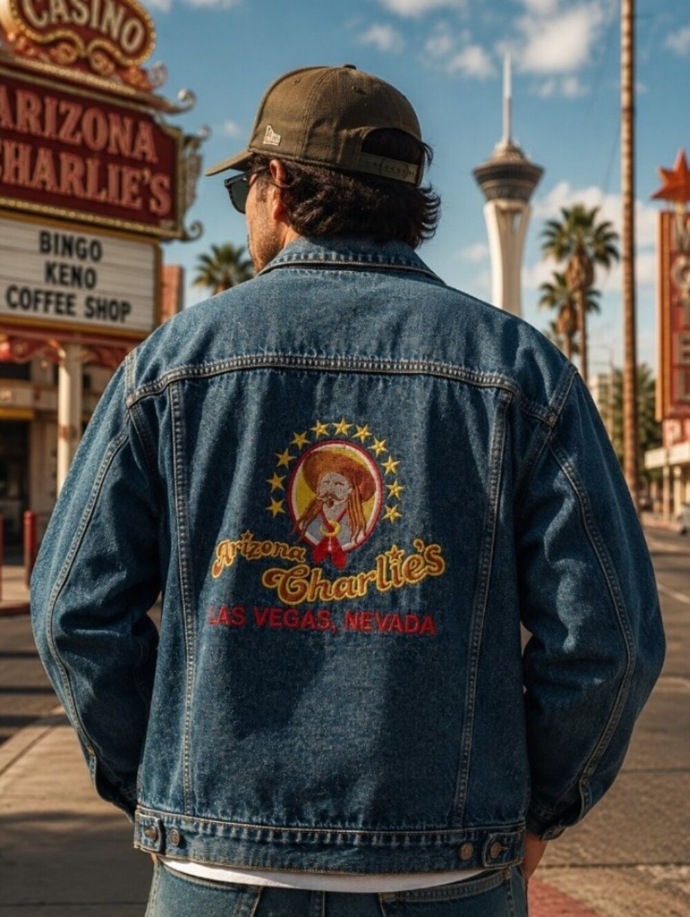 Vintage 90s Arizona Charlie's Las Vegas Casino Denim Jean Jacket  Embroidered XL